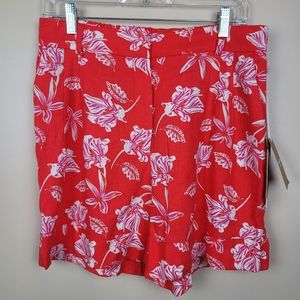 NWT Joie Red Floral Linen Blend Shorts size 8